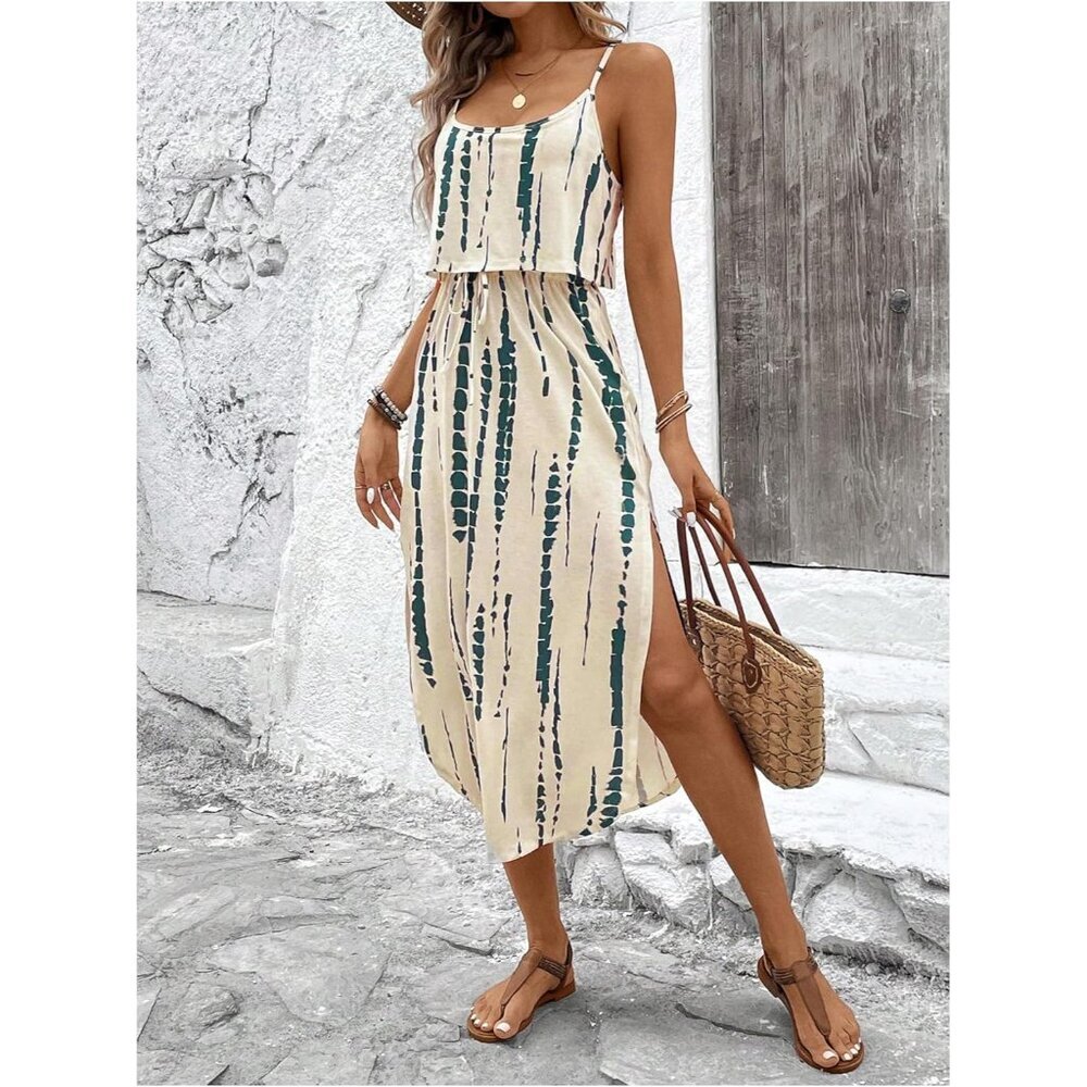 Women's Tie Dye Spaghetti Strap Cami Dress Midi Sleeveless Night Out - Picture 5 of 6